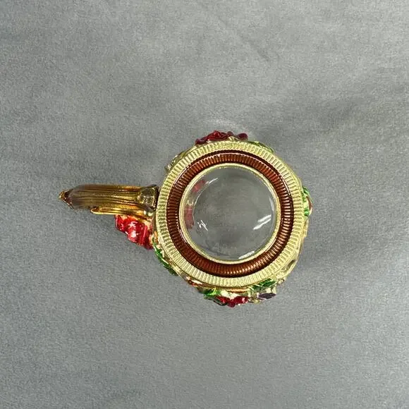 Elegant Tea Cup Glass Coffee Mug Enamel Rose Flower Butterfly ARC and Spoon - Picture 7 of 16